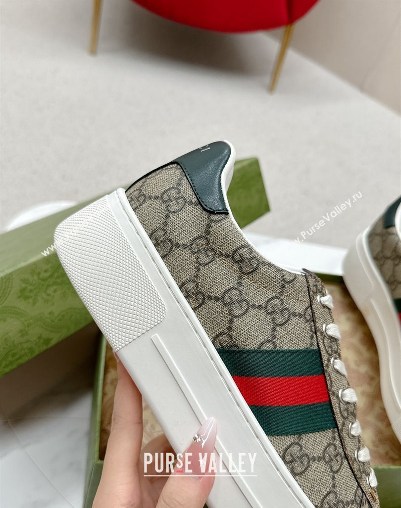 Gucci Ace GG Canvas Platform Sneakers with Web Beige/Green 2024 GG101409 (MD-241014105)