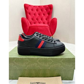 Gucci Ace Leather Platform Sneakers with Web Black/Red 2024 GG101409 (MD-241014106)