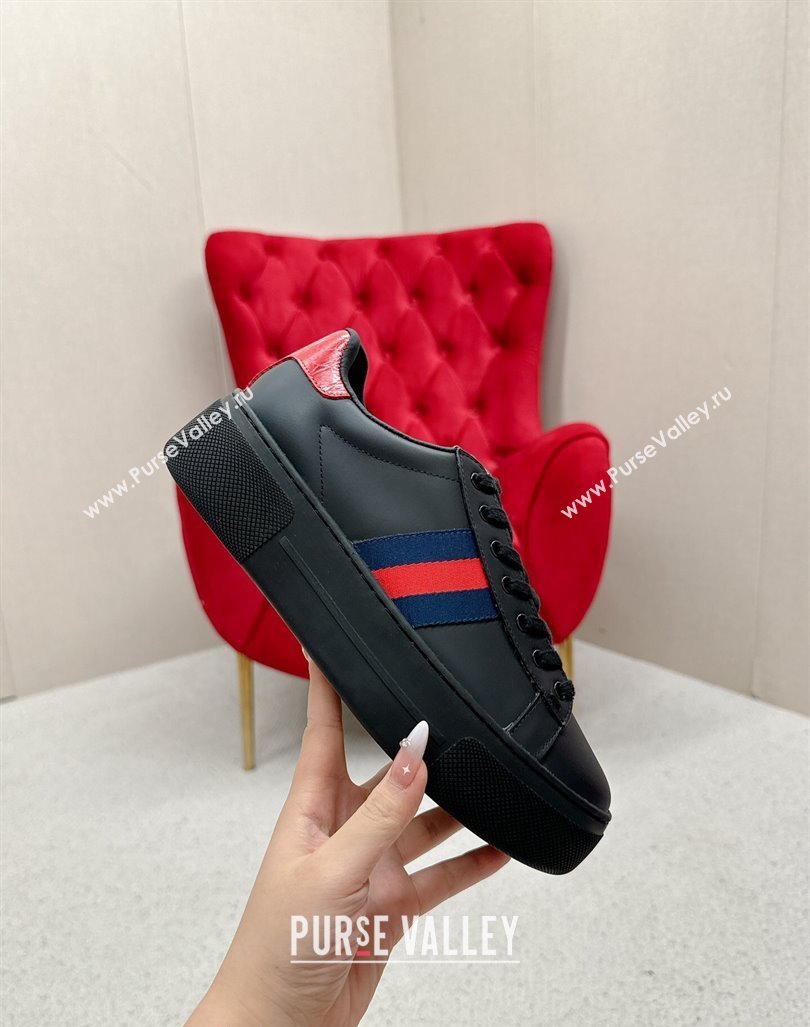 Gucci Ace Leather Platform Sneakers with Web Black/Red 2024 GG101409 (MD-241014106)