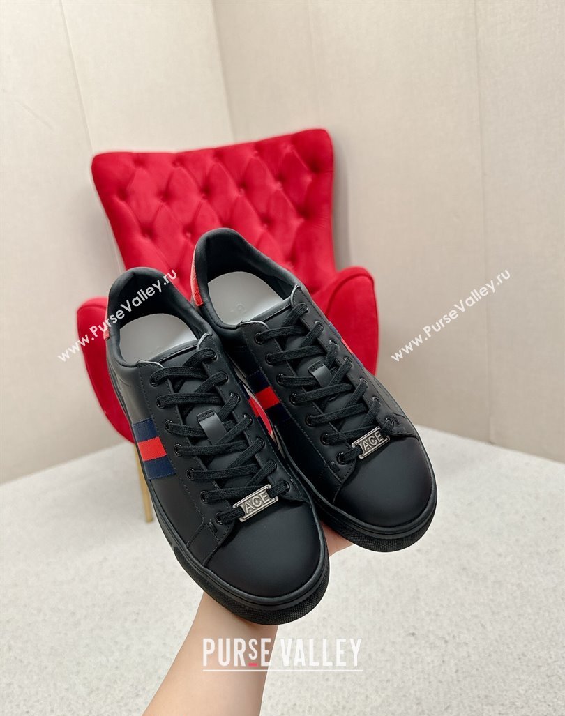 Gucci Ace Leather Platform Sneakers with Web Black/Red 2024 GG101409 (MD-241014106)