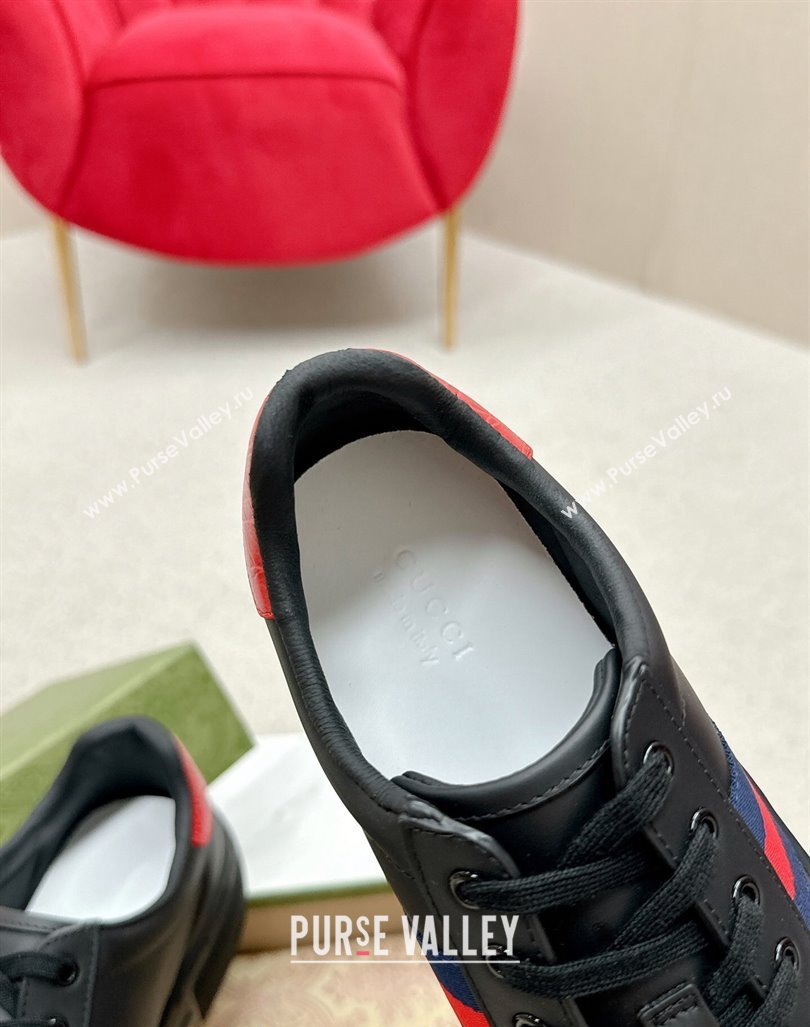 Gucci Ace Leather Platform Sneakers with Web Black/Red 2024 GG101409 (MD-241014106)