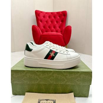 Gucci Ace Leather Platform Sneakers with Web White/Green 2024 GG101409 (MD-241014107)