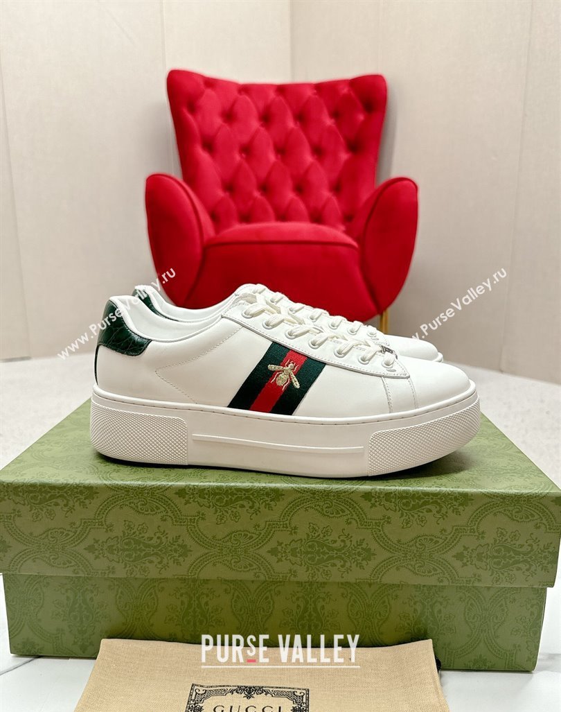 Gucci Ace Leather Platform Sneakers with Web White/Green 2024 GG101409 (MD-241014107)