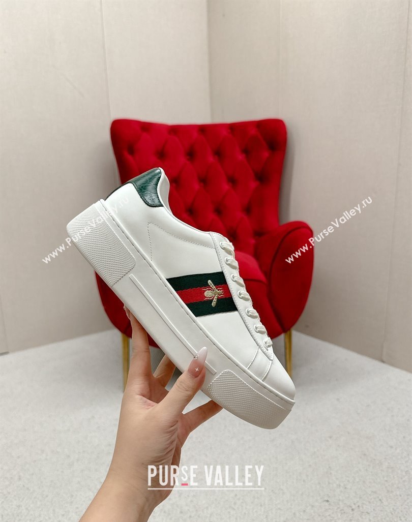 Gucci Ace Leather Platform Sneakers with Web White/Green 2024 GG101409 (MD-241014107)