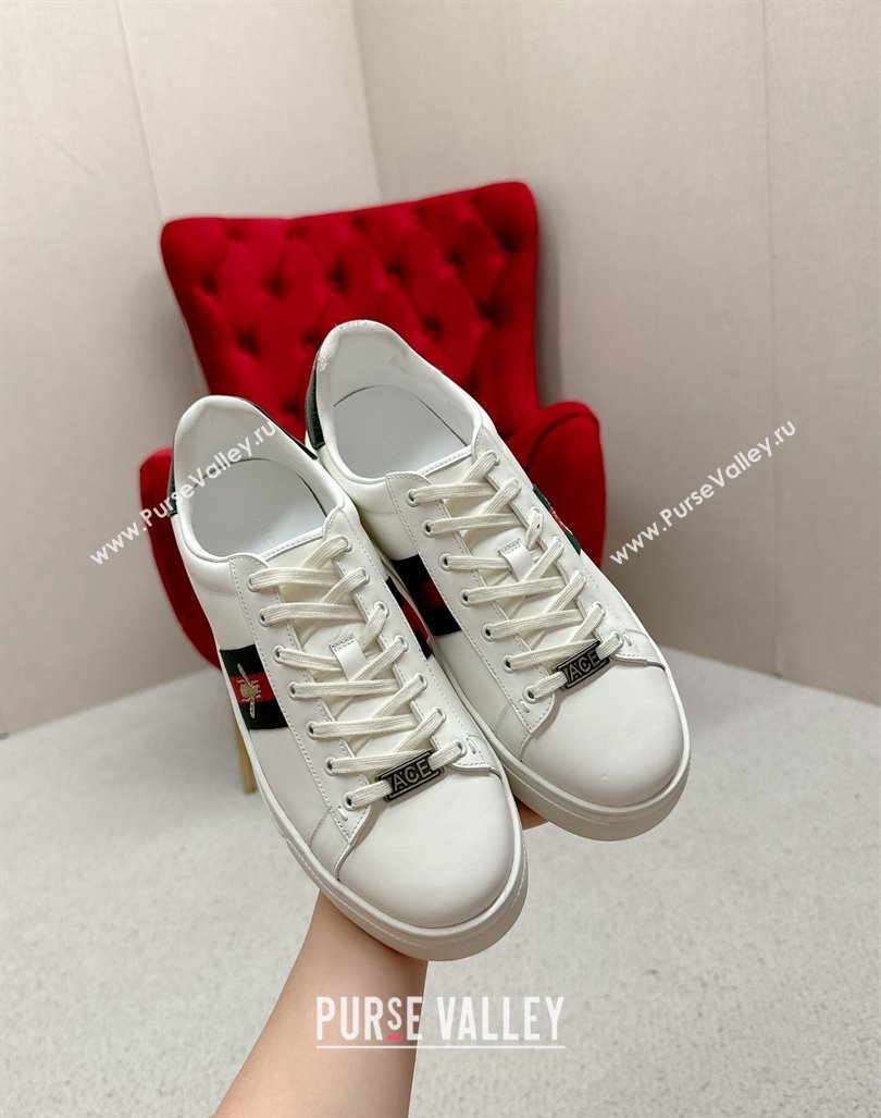 Gucci Ace Leather Platform Sneakers with Web White/Green 2024 GG101409 (MD-241014107)