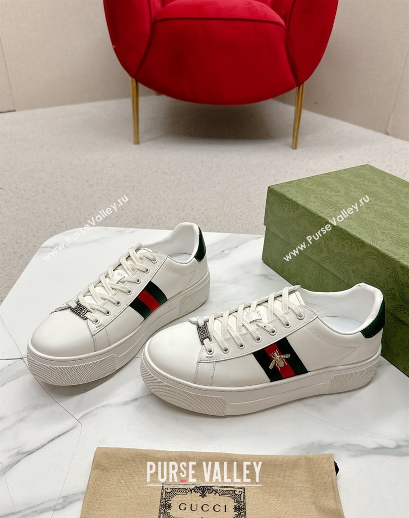 Gucci Ace Leather Platform Sneakers with Web White/Green 2024 GG101409 (MD-241014107)