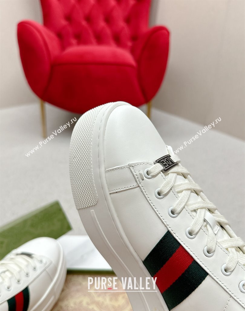 Gucci Ace Leather Platform Sneakers with Web White/Green 2024 GG101409 (MD-241014107)