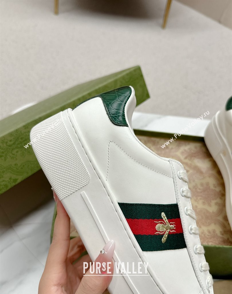 Gucci Ace Leather Platform Sneakers with Web White/Green 2024 GG101409 (MD-241014107)