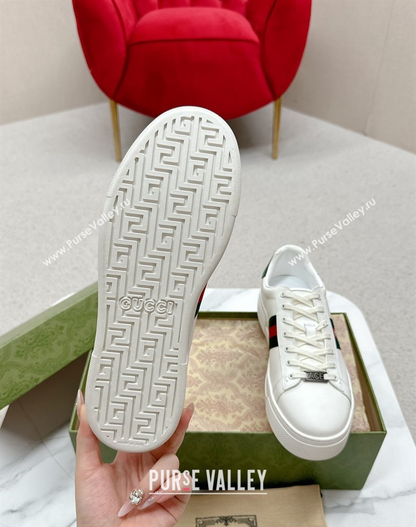 Gucci Ace Leather Platform Sneakers with Web White/Green 2024 GG101409 (MD-241014107)