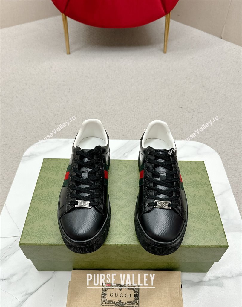 Gucci Ace Embossed Leather Platform Sneakers with Web Black 2024 GG101409 (MD-241014108)