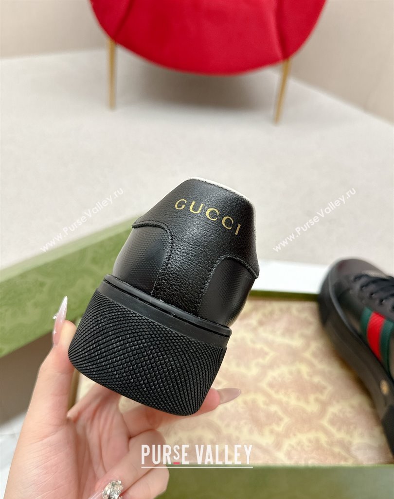 Gucci Ace Embossed Leather Platform Sneakers with Web Black 2024 GG101409 (MD-241014108)