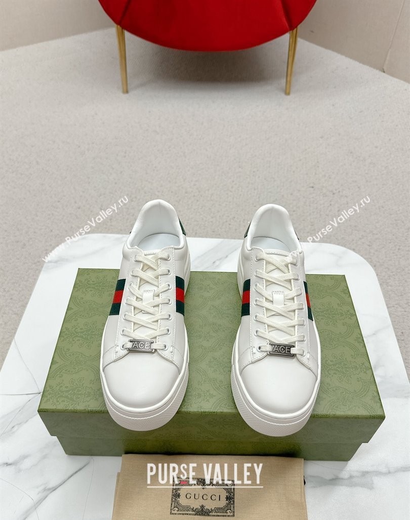 Gucci Ace Leather Platform Sneakers with Web White/Green 2024 GG101409 (MD-241014109)