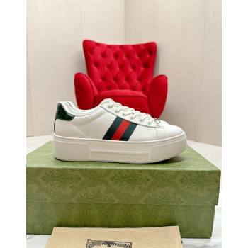 Gucci Ace Leather Platform Sneakers with Web White/Green 2024 GG101409 (MD-241014109)