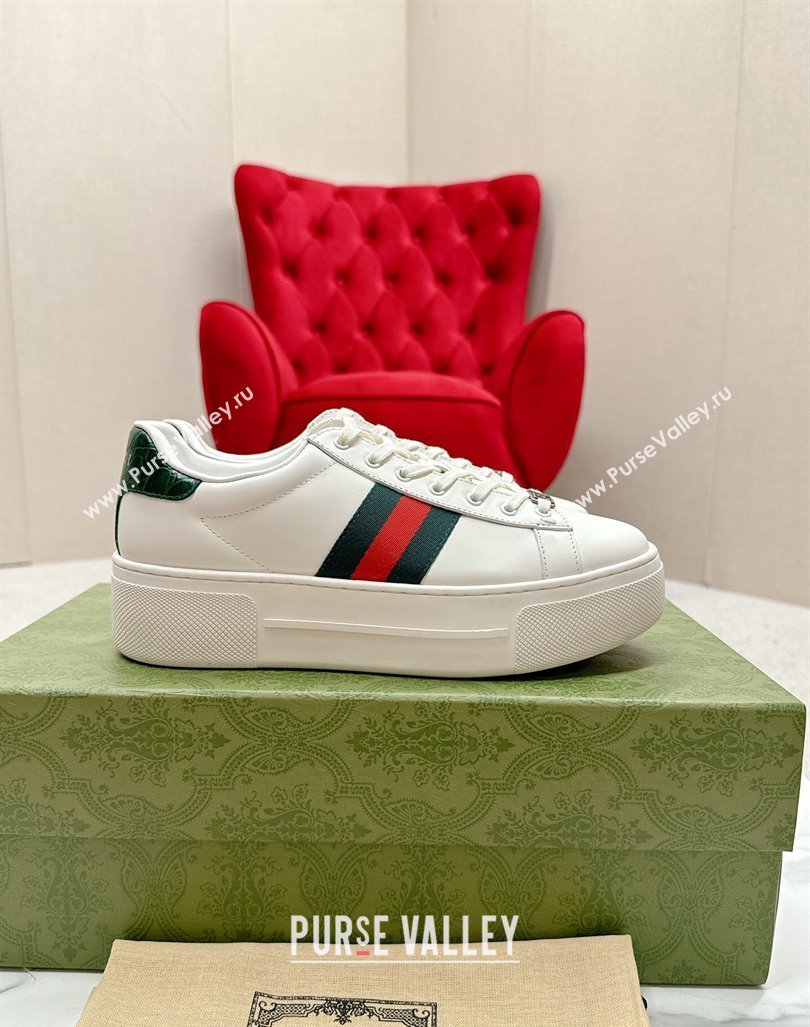 Gucci Ace Leather Platform Sneakers with Web White/Green 2024 GG101409 (MD-241014109)