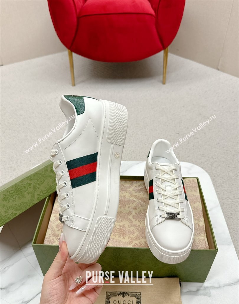 Gucci Ace Leather Platform Sneakers with Web White/Green 2024 GG101409 (MD-241014109)