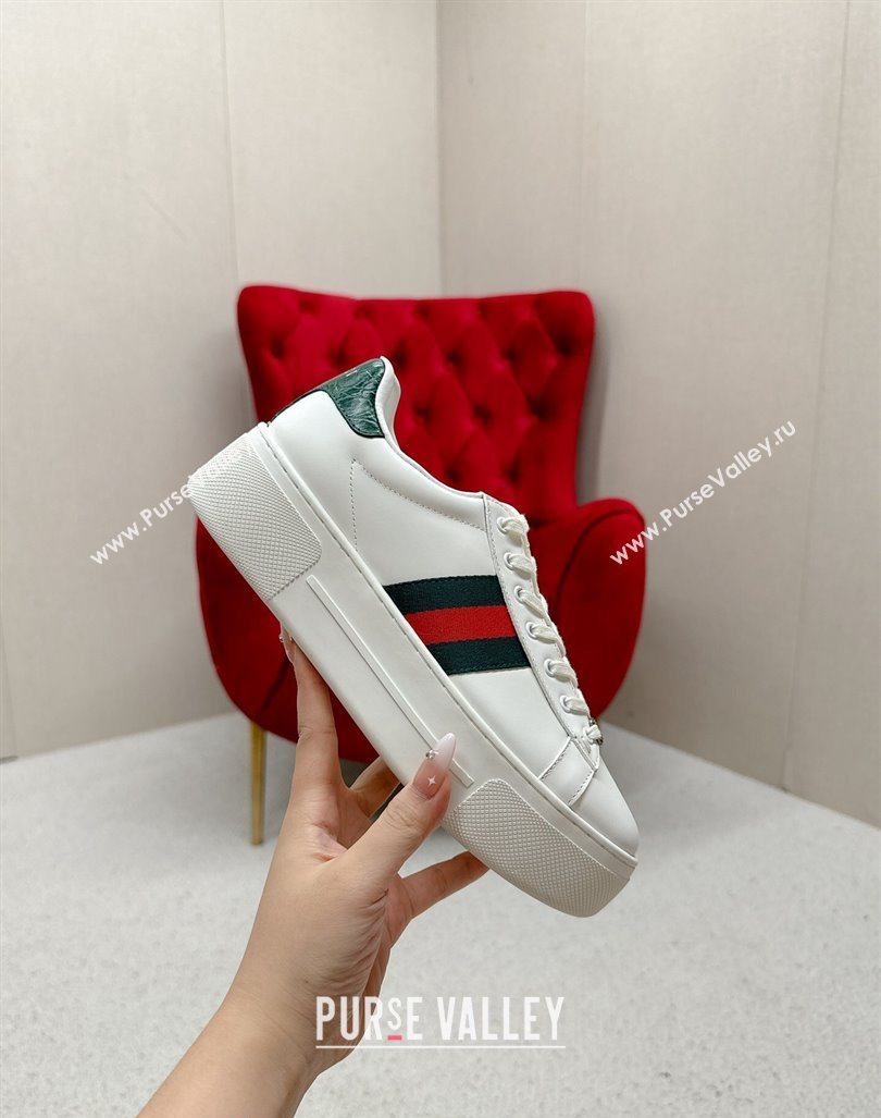 Gucci Ace Leather Platform Sneakers with Web White/Green 2024 GG101409 (MD-241014109)