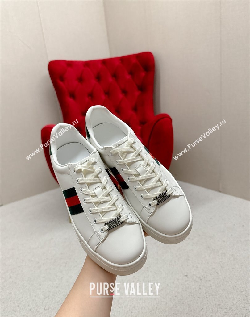 Gucci Ace Leather Platform Sneakers with Web White/Green 2024 GG101409 (MD-241014109)