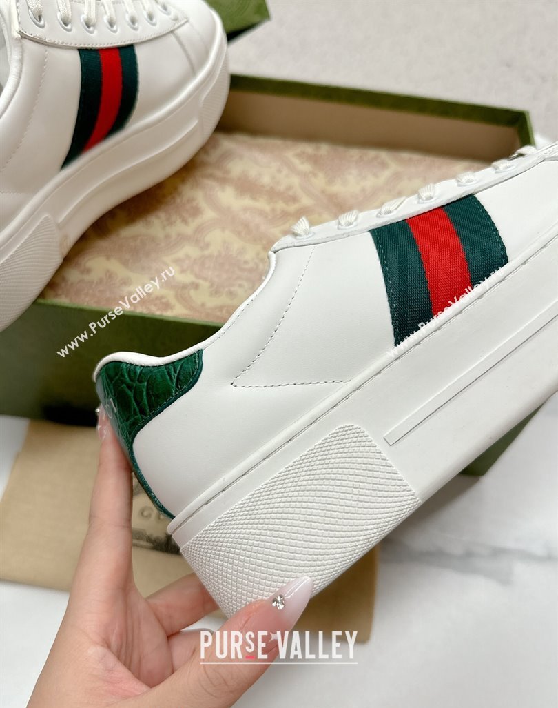 Gucci Ace Leather Platform Sneakers with Web White/Green 2024 GG101409 (MD-241014109)