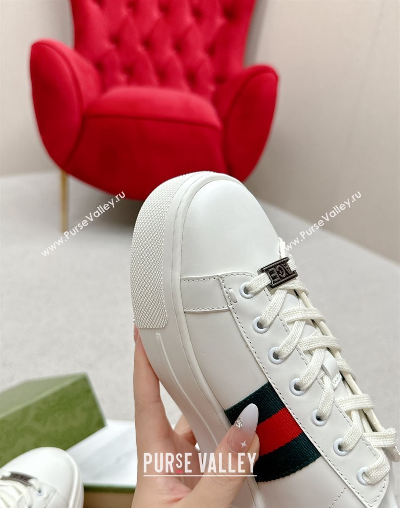 Gucci Ace Leather Platform Sneakers with Web White/Green 2024 GG101409 (MD-241014109)