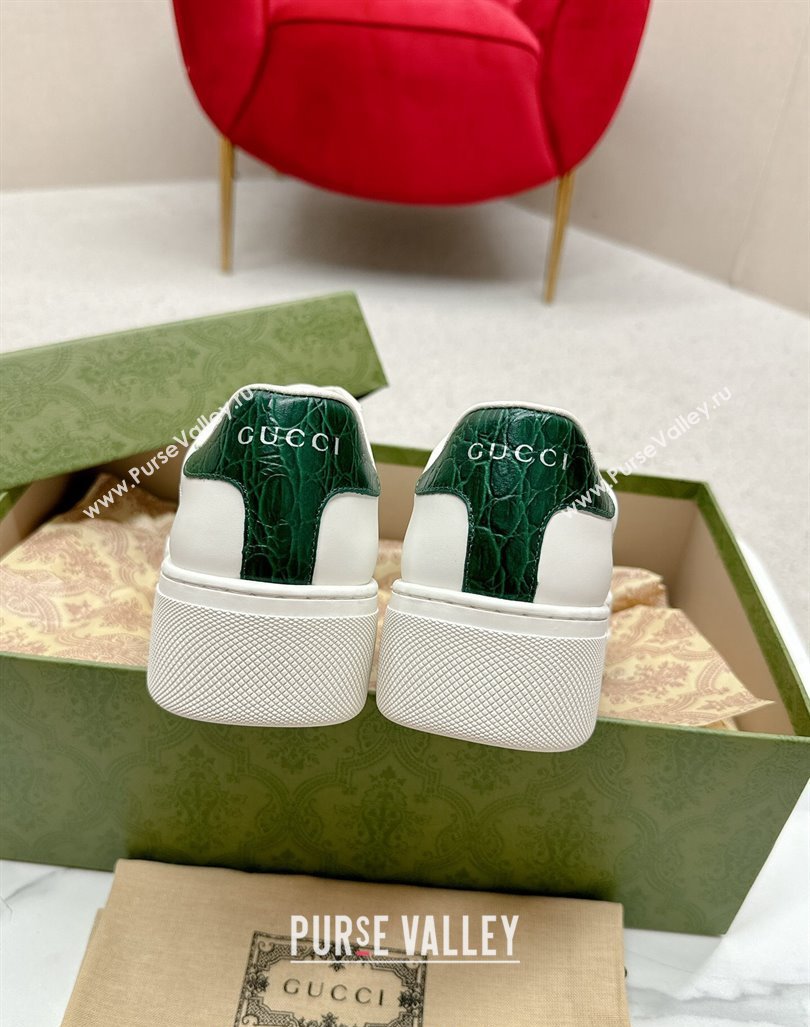 Gucci Ace Leather Platform Sneakers with Web White/Green 2024 GG101409 (MD-241014109)