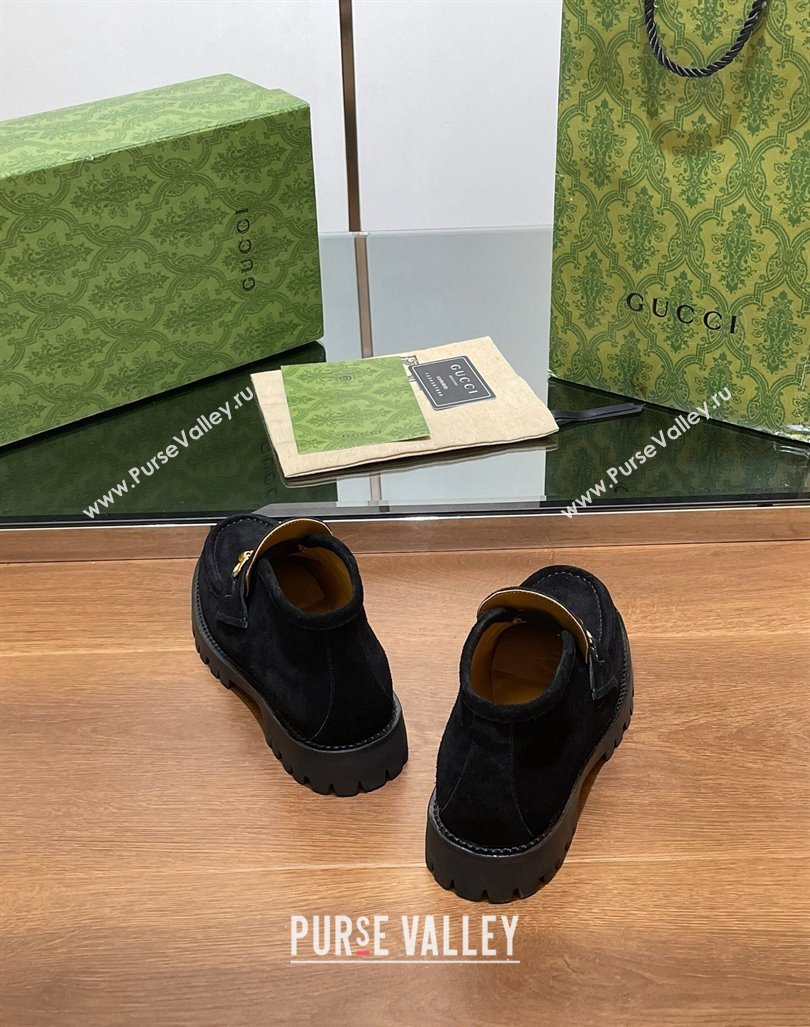 Gucci Suede Ankle Boots 1.5cm with Horsebit Black 2024 GG101401 (MD-241014029)