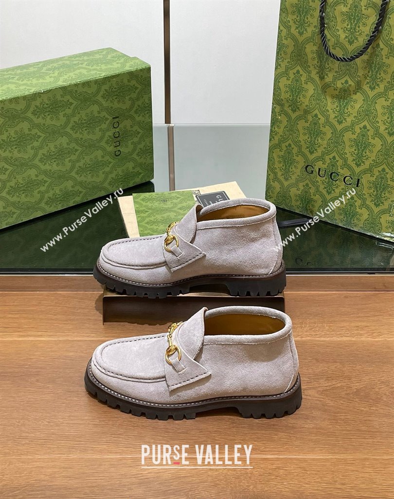 Gucci Suede Ankle Boots 1.5cm with Horsebit Grey 2024 GG101401 (MD-241014030)