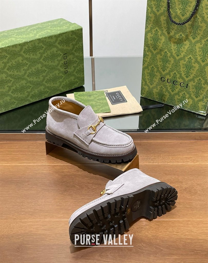 Gucci Suede Ankle Boots 1.5cm with Horsebit Grey 2024 GG101401 (MD-241014030)