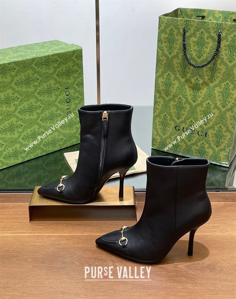 Gucci Leather Ankle Boots 10.5cm with Horsebit Black 2024 GG101404 (MD-241014057)