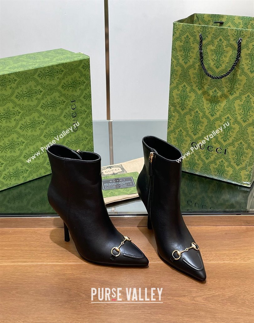 Gucci Leather Ankle Boots 10.5cm with Horsebit Black 2024 GG101404 (MD-241014057)