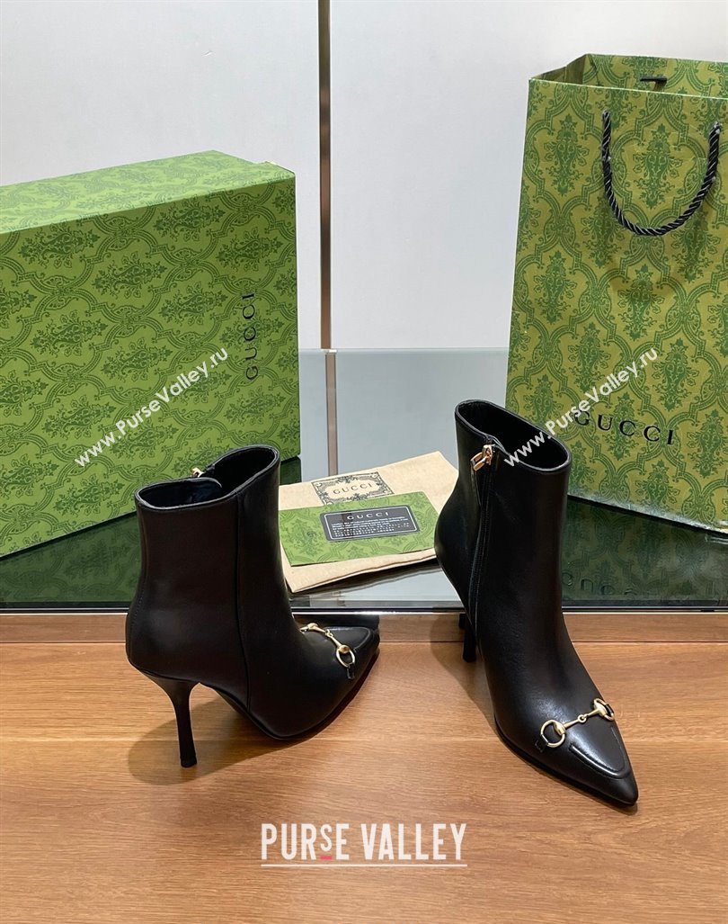 Gucci Leather Ankle Boots 10.5cm with Horsebit Black 2024 GG101404 (MD-241014057)