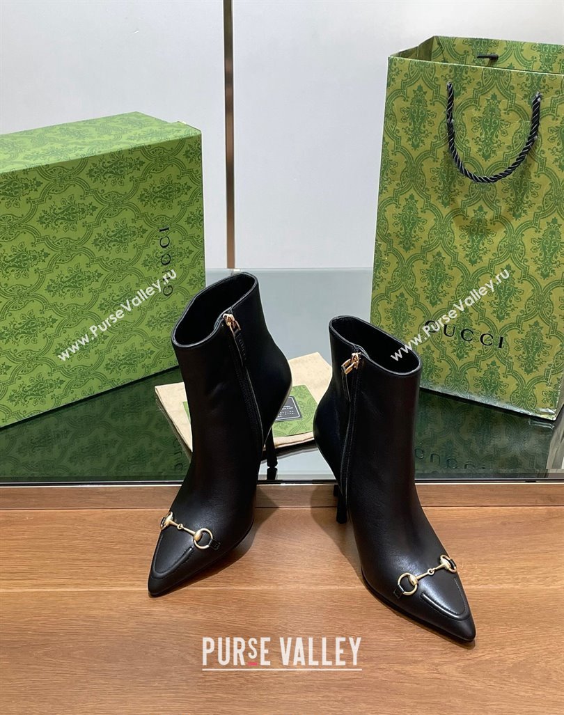 Gucci Leather Ankle Boots 10.5cm with Horsebit Black 2024 GG101404 (MD-241014057)