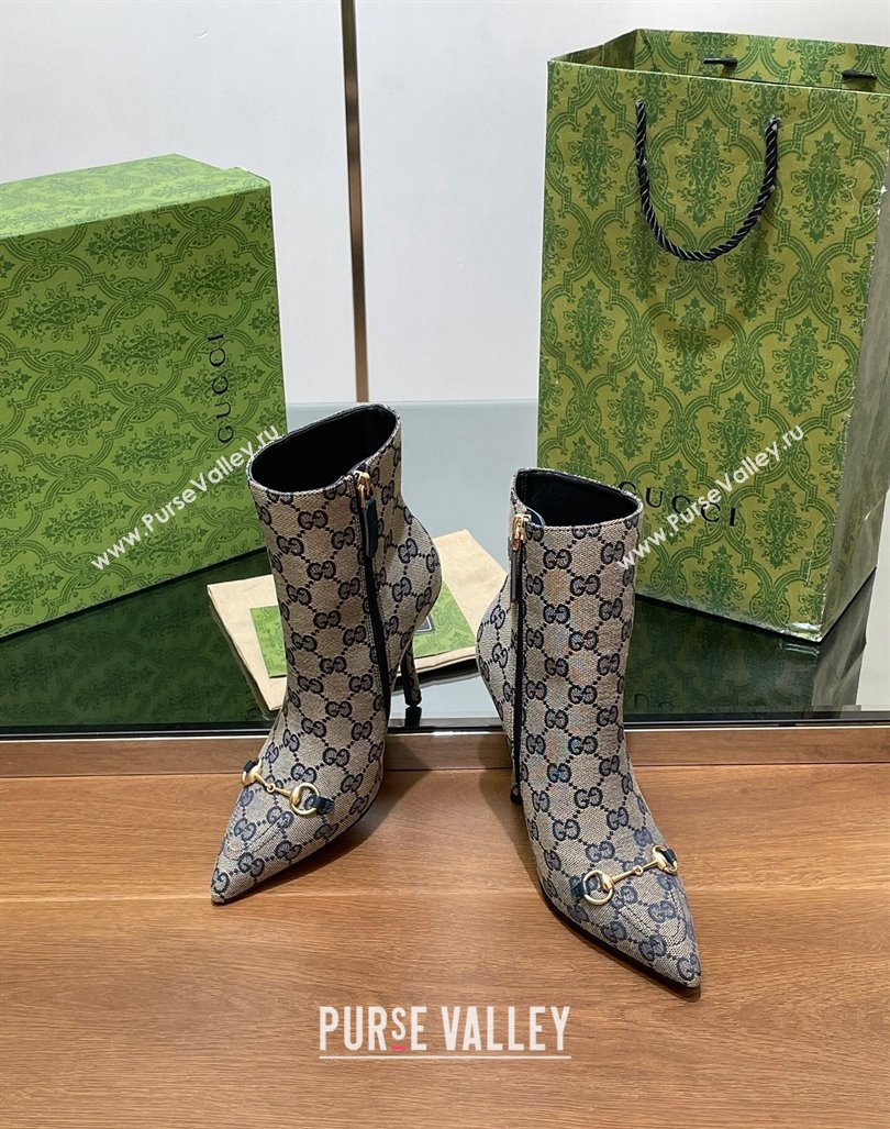 Gucci GG Canvas Ankle Boots 10.5cm with Horsebit Grey 2024 GG101404 (MD-241014058)