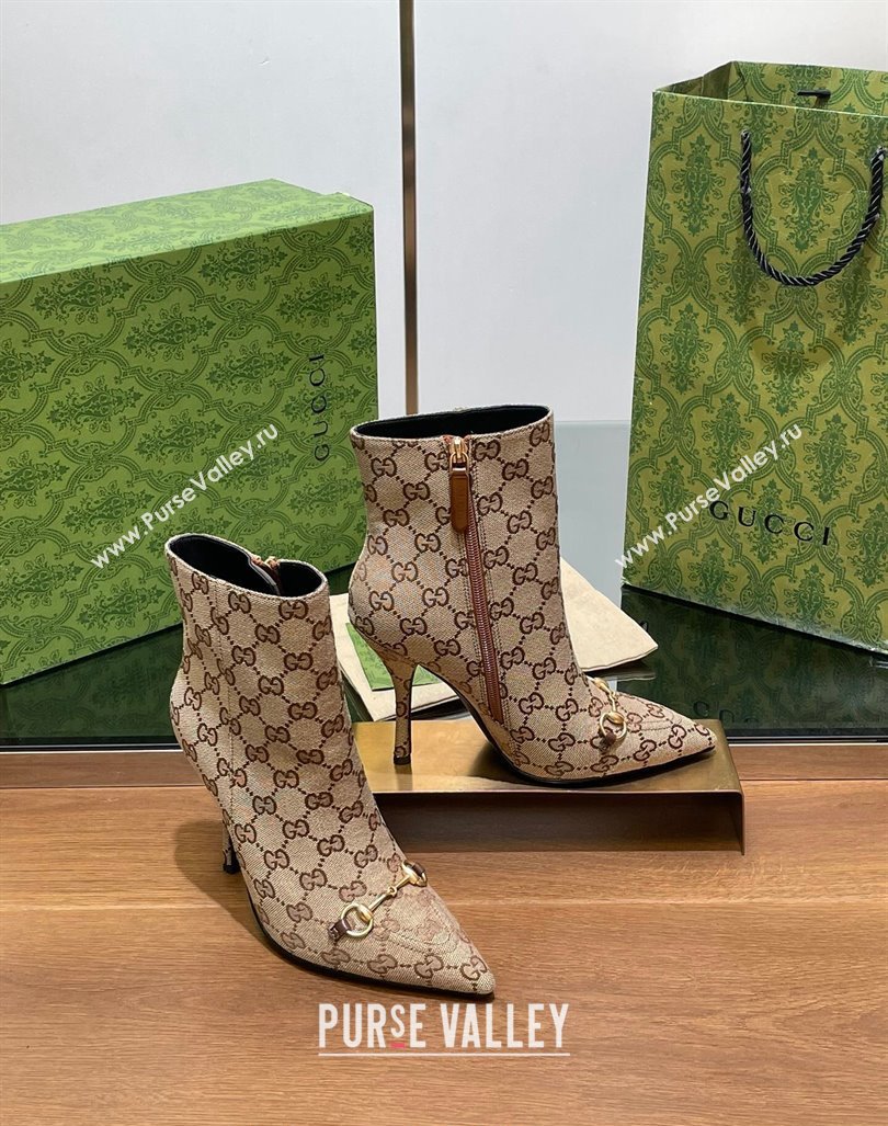 Gucci GG Canvas Ankle Boots 10.5cm with Horsebit Beige 2024 GG101404 (MD-241014059)