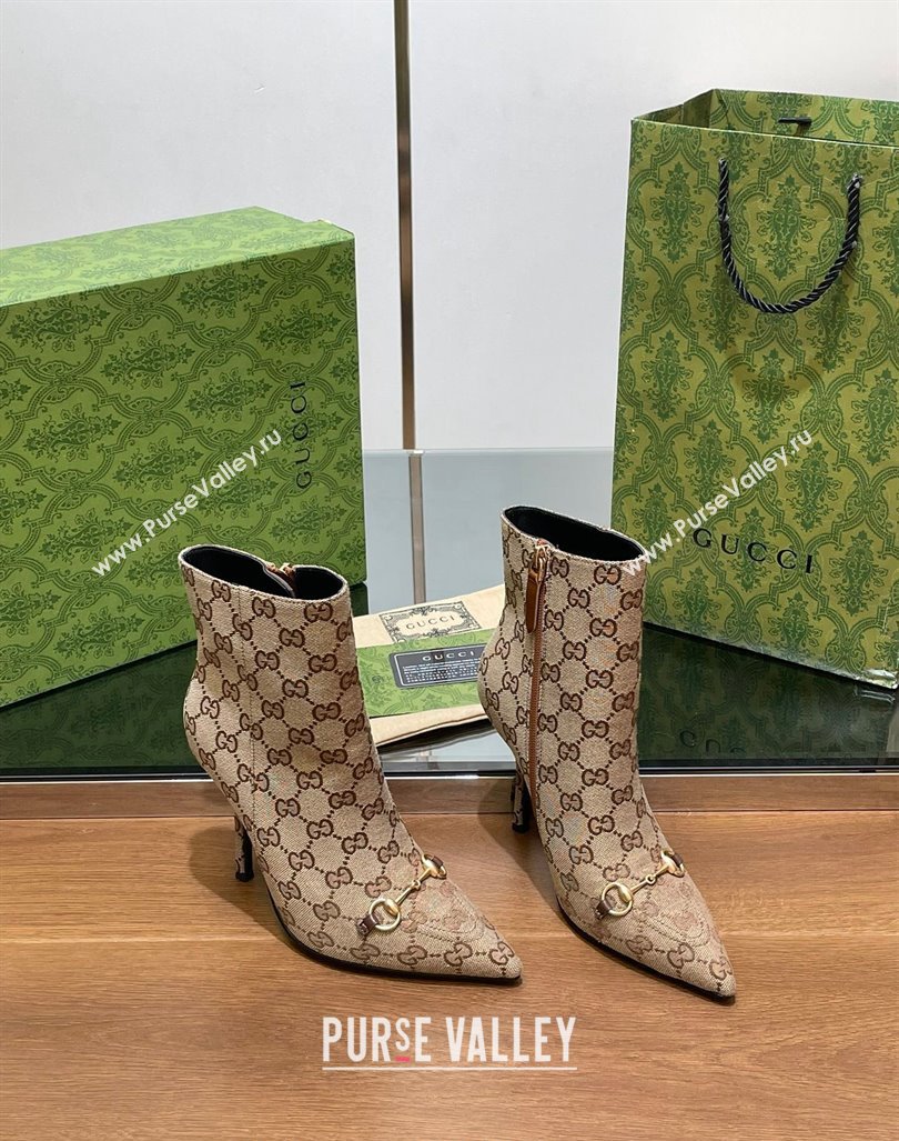 Gucci GG Canvas Ankle Boots 10.5cm with Horsebit Beige 2024 GG101404 (MD-241014059)