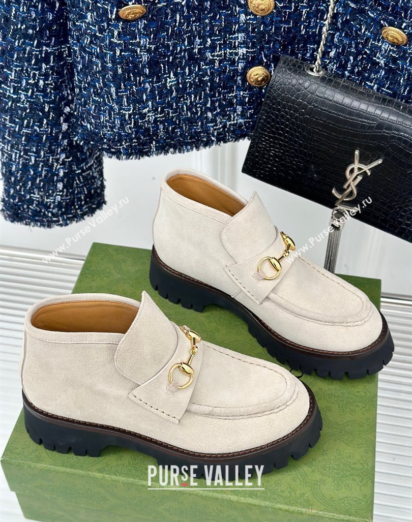 Gucci Suede Platform Ankle Boots 4.5cm with Horsebit Light Grey 2024 GG101402 (MD-241014032)