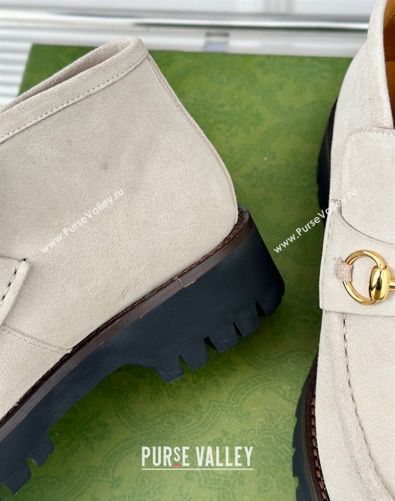 Gucci Suede Platform Ankle Boots 4.5cm with Horsebit Light Grey 2024 GG101402 (MD-241014032)