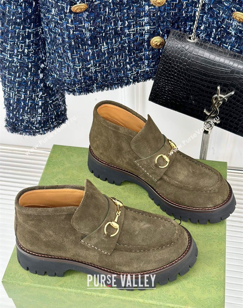 Gucci Suede Platform Ankle Boots 4.5cm with Horsebit Green 2024 GG101402 (MD-241014036)