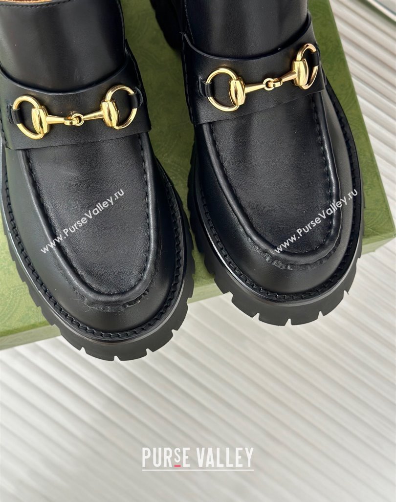 Gucci Leather Platform Ankle Boots 4.5cm with Horsebit Black 2024 GG101402 (MD-241014038)