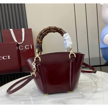 Gucci Shiny Leather Mini Bamboo Top Handle Tote Bag Burgundy 2024 805832 (XLU-241102022)