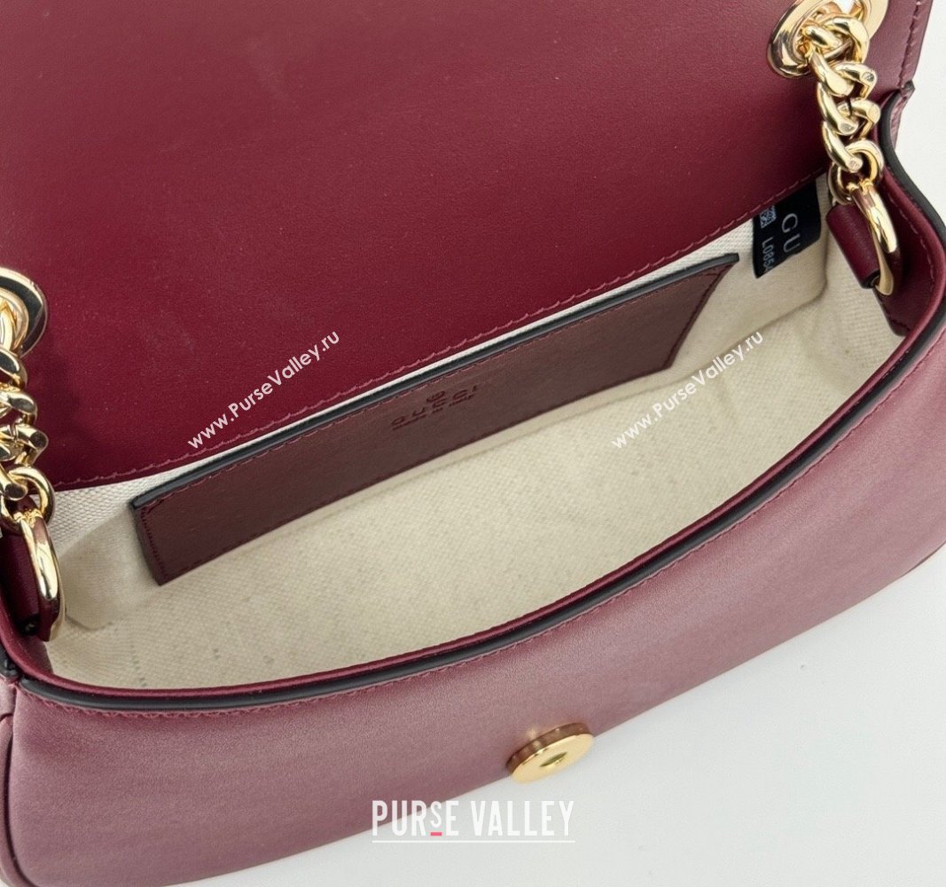 Gucci Blondie Leather Mini Shoulder Bag Dark Burgundy 2024 815711 (DLH-241102048)