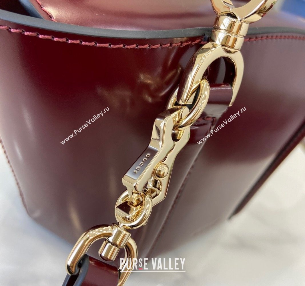 Gucci Shiny Leather Mini Bamboo Top Handle Tote Bag Burgundy 2024 805832 (XLU-241102022)