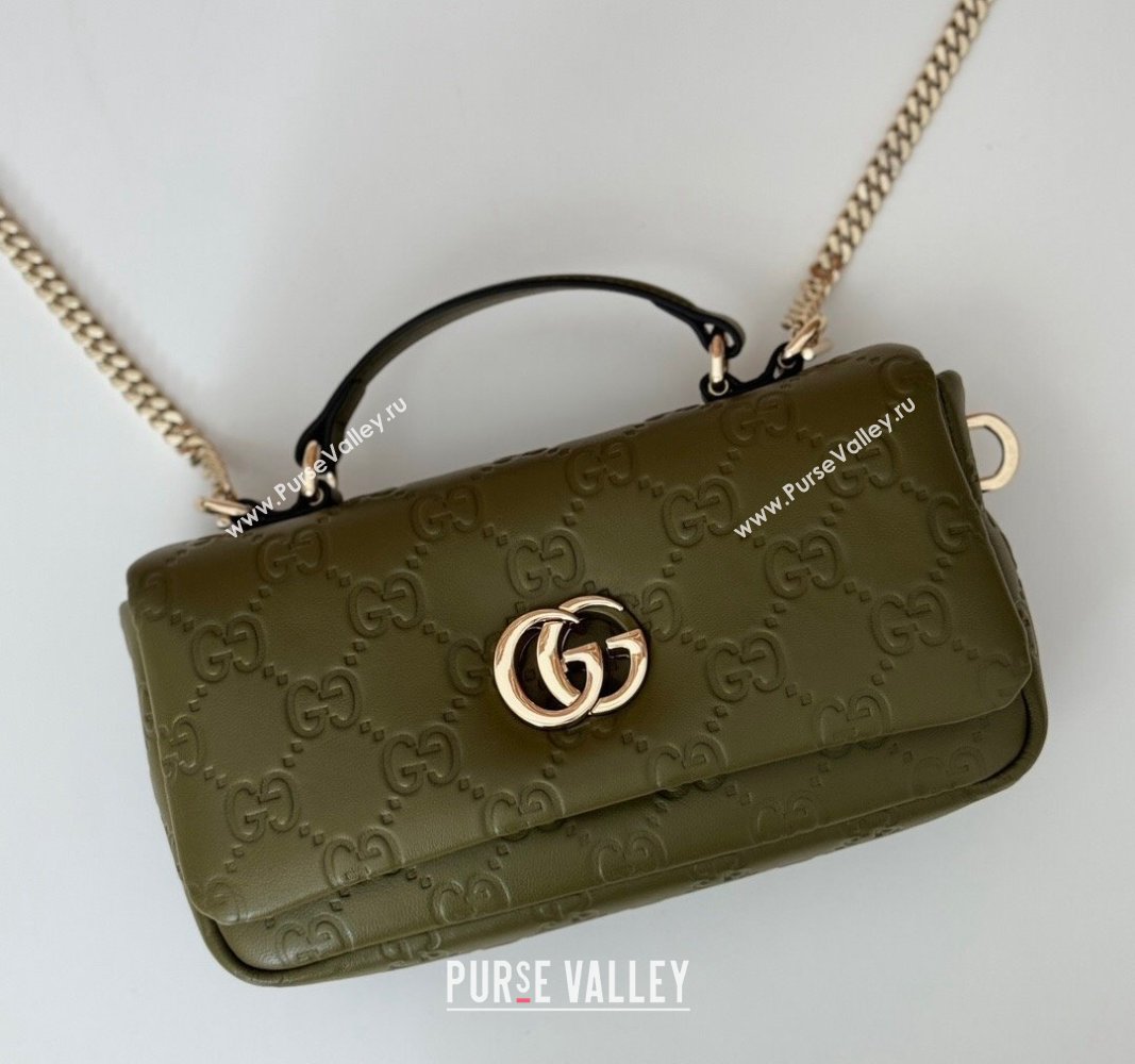 Gucci GG Puffy Leather Milano Mini Top Handle bag Green 2024 806017 (DLH-241102030)