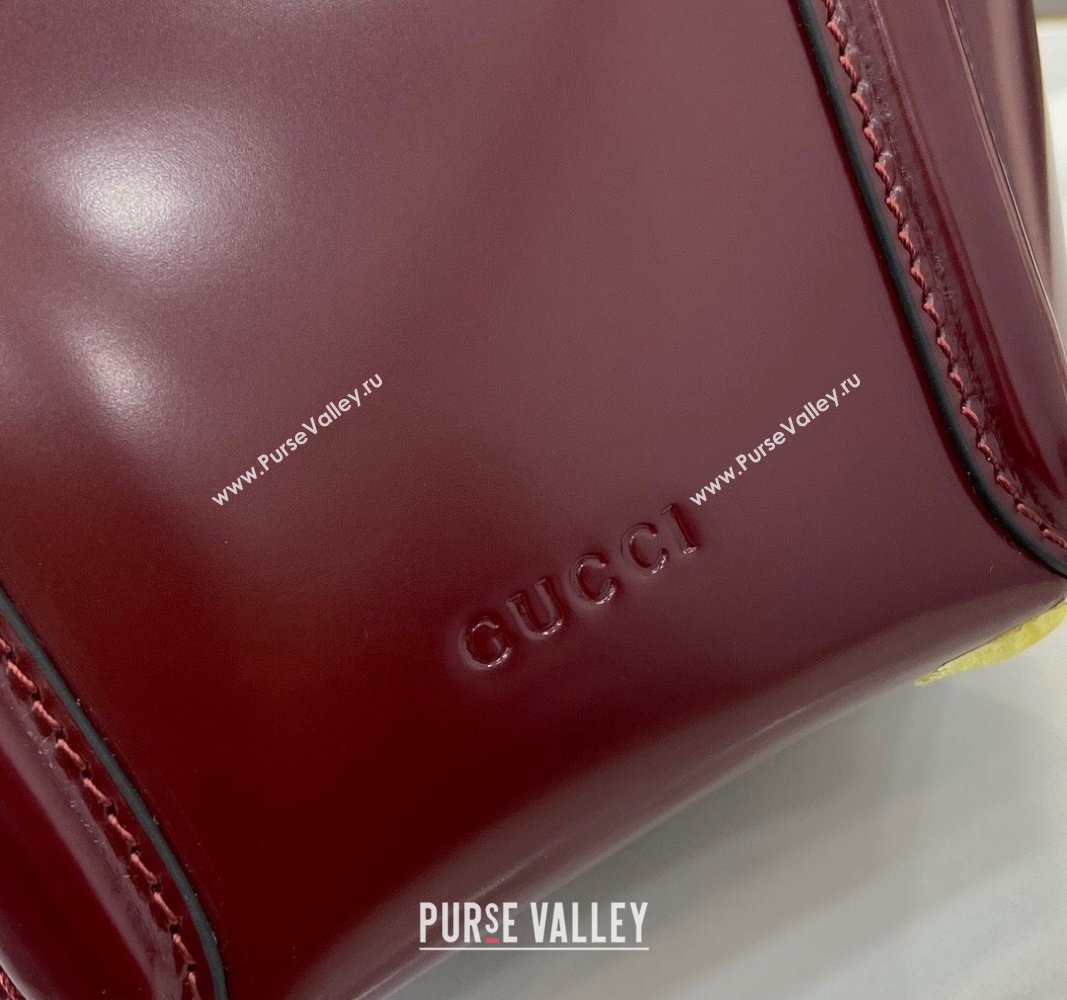 Gucci Shiny Leather Mini Bamboo Top Handle Tote Bag Burgundy 2024 805832 (XLU-241102022)