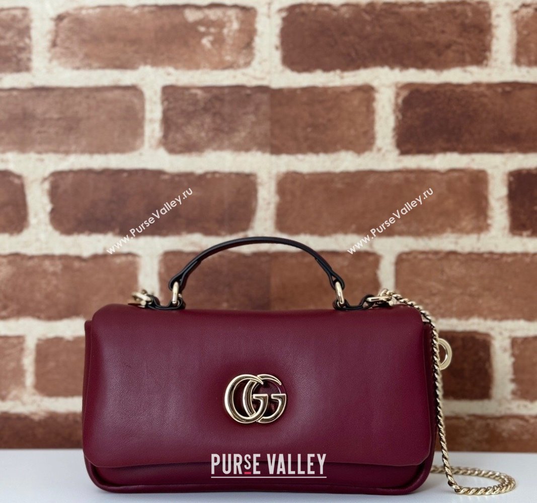 Gucci Puffy Calf Leather Milano Mini Top Handle bag Dark Burgundy 2024 806017 (DLH-241102035)