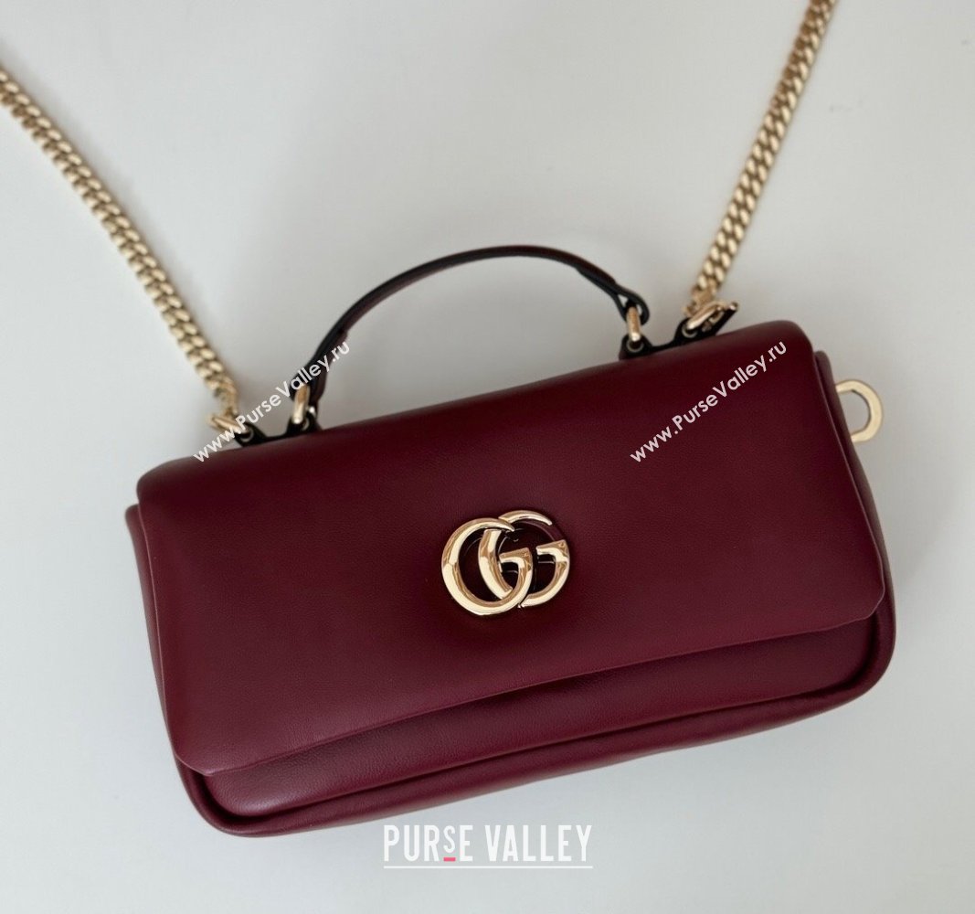 Gucci Puffy Calf Leather Milano Mini Top Handle bag Dark Burgundy 2024 806017 (DLH-241102035)