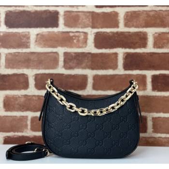 Gucci GG Leather Emblem Small Shoulder bag Black 2024 815409 (DLH-241102044)