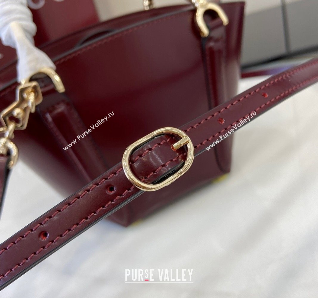 Gucci Shiny Leather Mini Bamboo Top Handle Tote Bag Burgundy 2024 805832 (XLU-241102022)