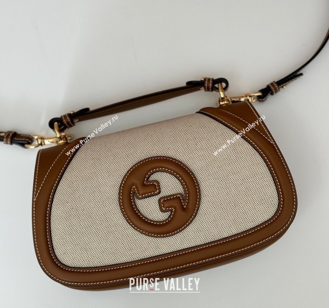 Gucci Blondie Top Handle bag in Linen Canvas and Leather 815714 Brown 2024 (DLH-241102049)