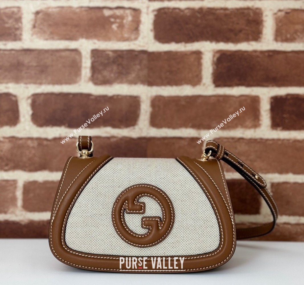 Gucci Blondie Mini Shoulder bag in Linen Canvas and Leather 815700 Brown 2024 (DLH-241102056)