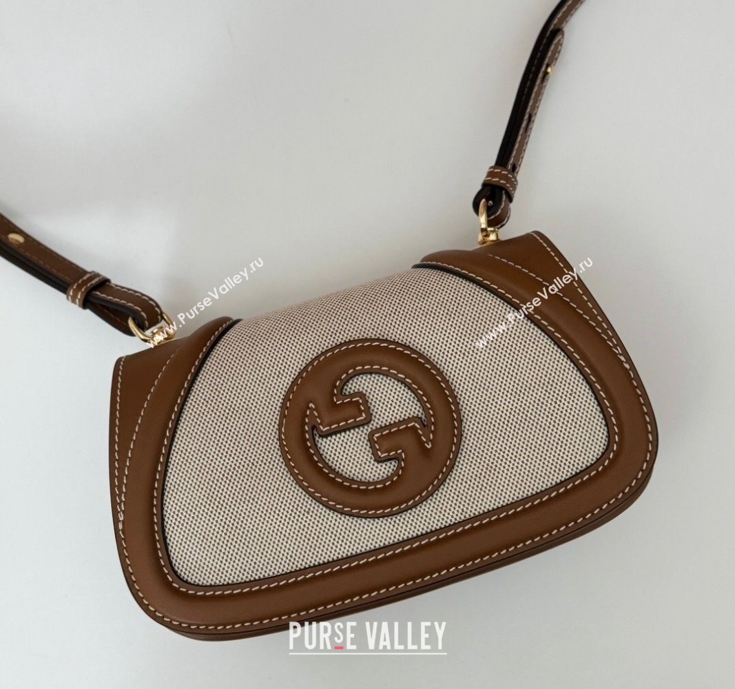 Gucci Blondie Mini Shoulder bag in Linen Canvas and Leather 815700 Brown 2024 (DLH-241102056)